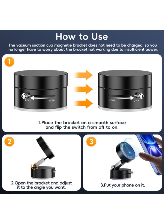 BABONA Magnetic 360° Vacuum Car Phone Holder, Foldable Strong Suction Magna Ring Stand Portable for Dashboard Windshield Gym Mirror Smooth Surfaces Fits All Smartphones (Black) - Image 5