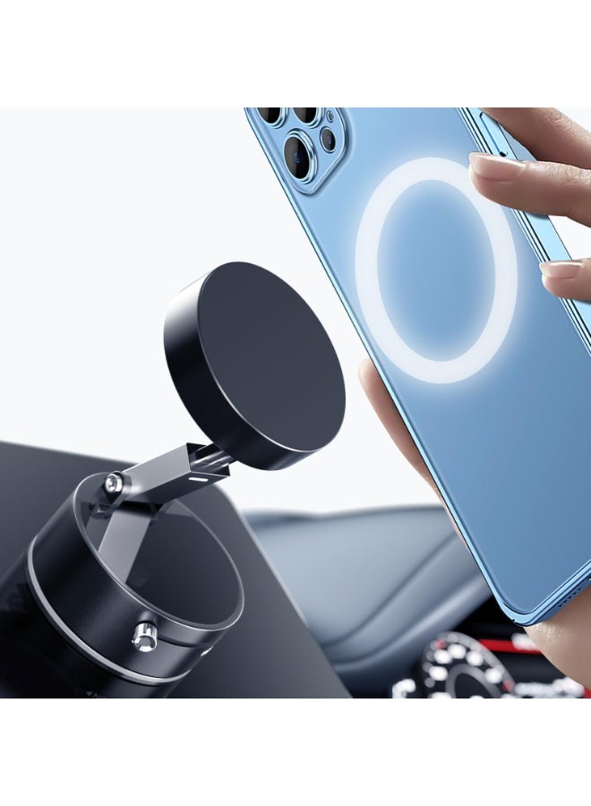 BABONA Magnetic 360° Vacuum Car Phone Holder, Foldable Strong Suction Magna Ring Stand Portable for Dashboard Windshield Gym Mirror Smooth Surfaces Fits All Smartphones (Black) - Image 1