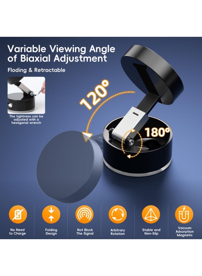 BABONA Magnetic 360° Vacuum Car Phone Holder, Foldable Strong Suction Magna Ring Stand Portable for Dashboard Windshield Gym Mirror Smooth Surfaces Fits All Smartphones (Black) - Image 4