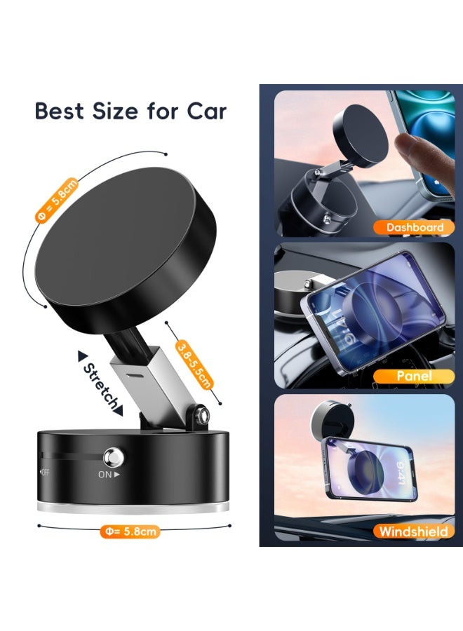 BABONA Magnetic 360° Vacuum Car Phone Holder, Foldable Strong Suction Magna Ring Stand Portable for Dashboard Windshield Gym Mirror Smooth Surfaces Fits All Smartphones (Black) - Image 3