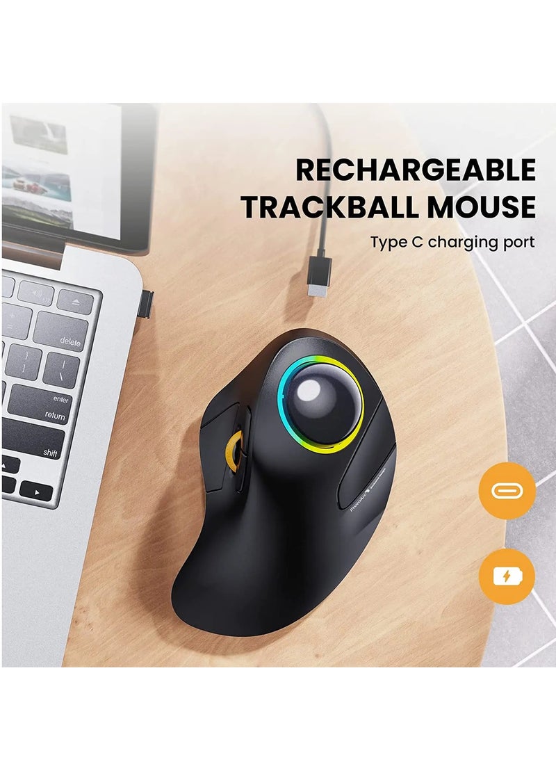 EVEREEN - Wireless Index Finger Trackball,  EM03 Wireless Bluetooth Trackball Mouse Rechargeable Ergonomic RGB Backlit Rollerball Mice for Windows Mac iPad - Image 1