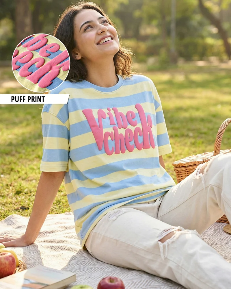 بيواكوف Women's Dutch Canal Blue Striped Oversized T-shirt