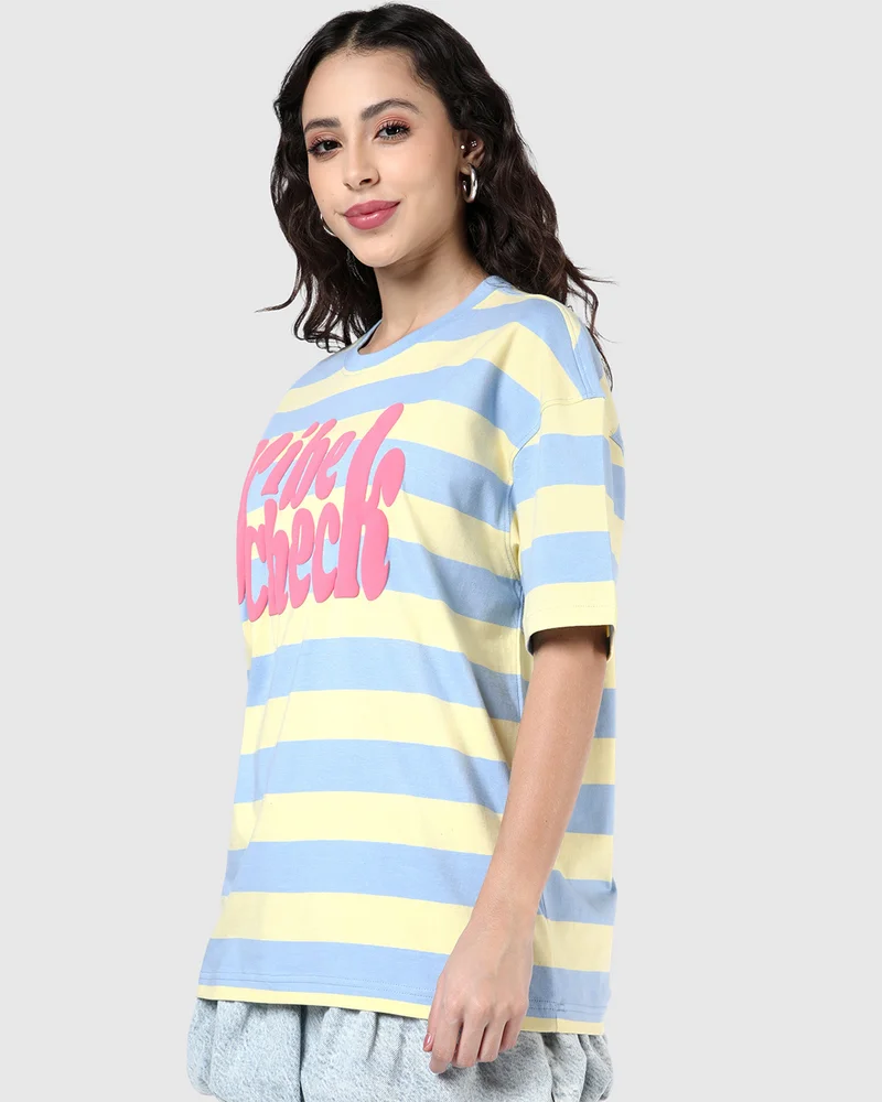 بيواكوف Women's Dutch Canal Blue Striped Oversized T-shirt