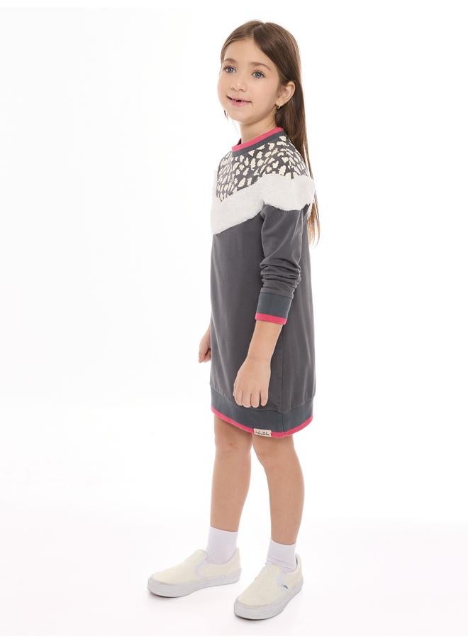 Victor And Jane Girls Grey Faux Fur Trim Sweatshirt Dress - Image 3