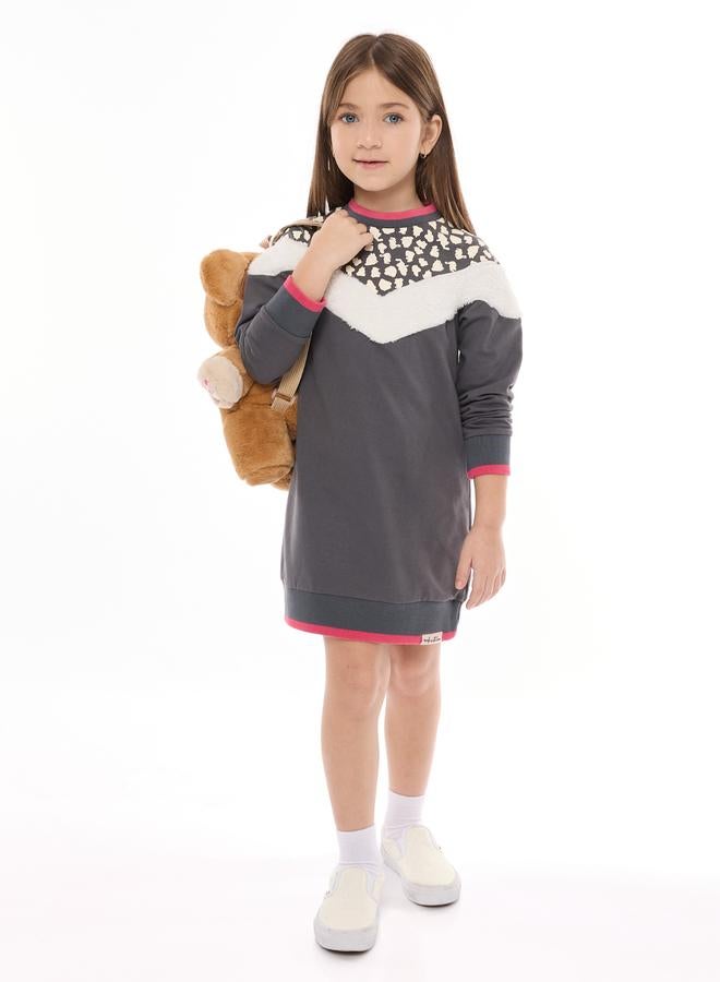Victor And Jane Girls Grey Faux Fur Trim Sweatshirt Dress - Image 1