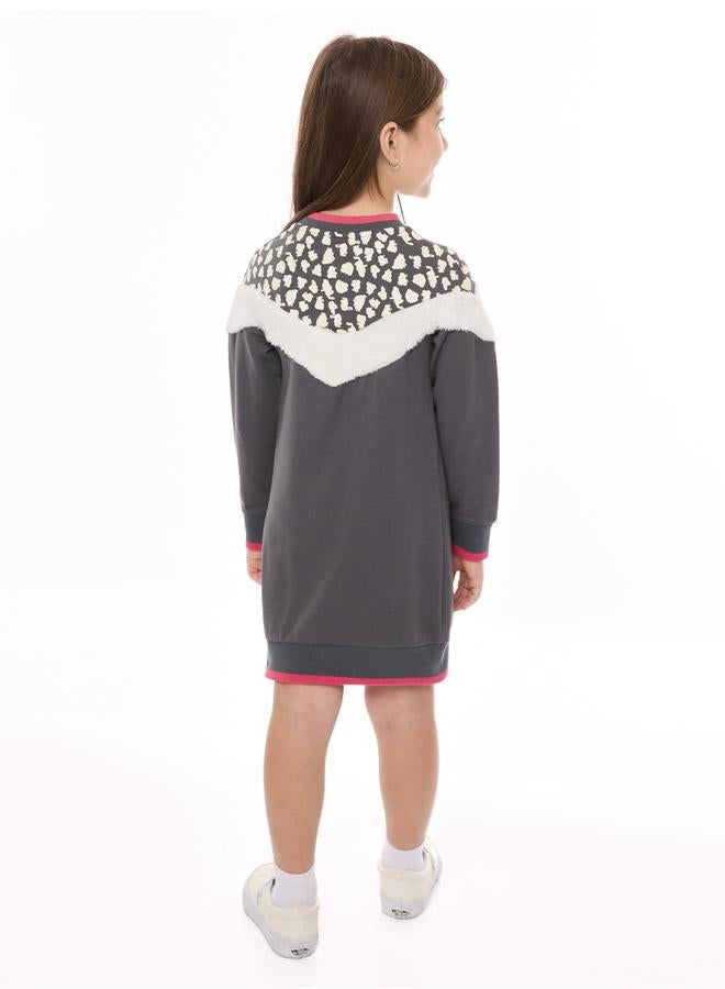 Victor And Jane Girls Grey Faux Fur Trim Sweatshirt Dress - Image 4