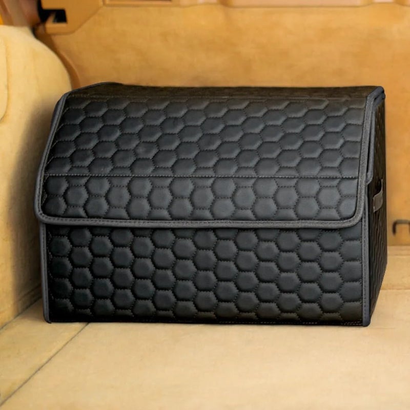 Owleys Cargo Organizer 17.7" - Compact Storage Totes With Lids For SUV, Sedan Or Truck - Durable Car Crate For Travel Essentials - Unique Gifts For Dad (Black 17.7) - Image 1