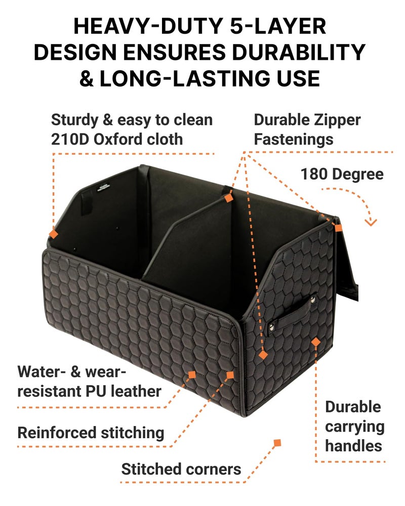 Owleys Cargo Organizer 17.7" - Compact Storage Totes With Lids For SUV, Sedan Or Truck - Durable Car Crate For Travel Essentials - Unique Gifts For Dad (Black 17.7) - Image 4