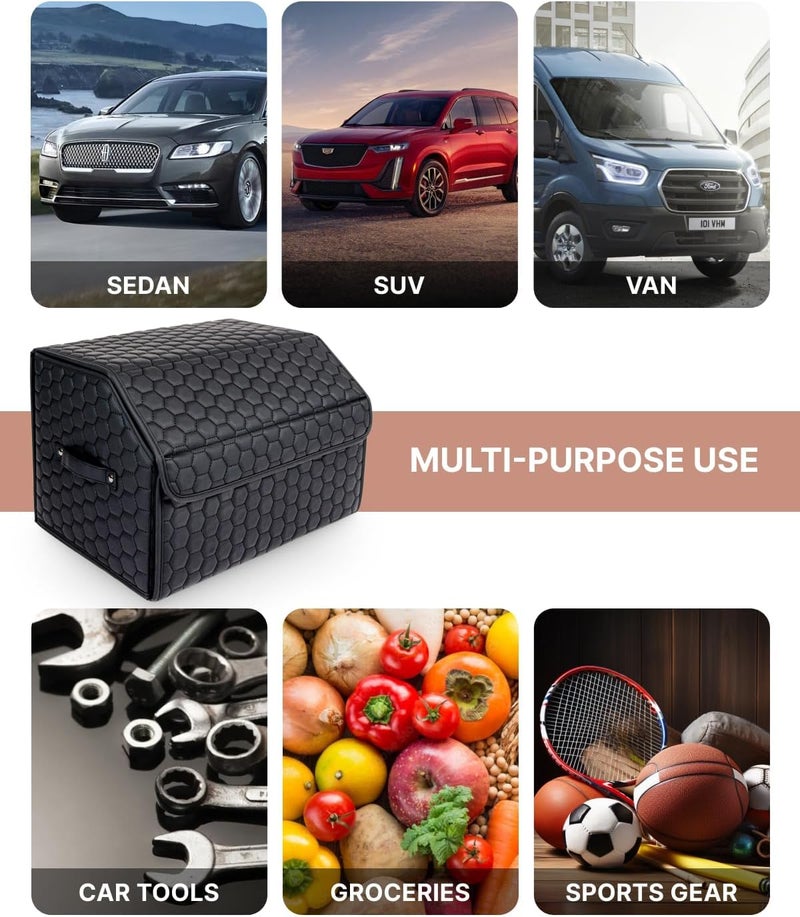 Owleys Cargo Organizer 17.7" - Compact Storage Totes With Lids For SUV, Sedan Or Truck - Durable Car Crate For Travel Essentials - Unique Gifts For Dad (Black 17.7) - Image 5