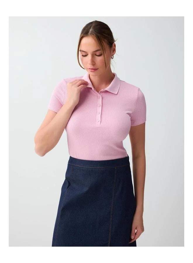 Jimmy Key Pink Slim Fit Short Sleeve Shirt with Knitted Collar T-Shirt.