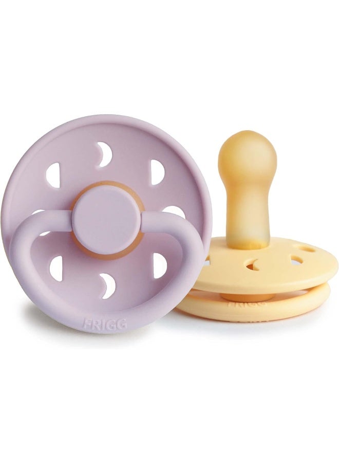 FRIGG Moon Natural Rubber Baby Pacifier | Made in Denmark | BPA-Free (Soft Lilac/Daffodil, 6-18 Months) 2-Pack - Image 1