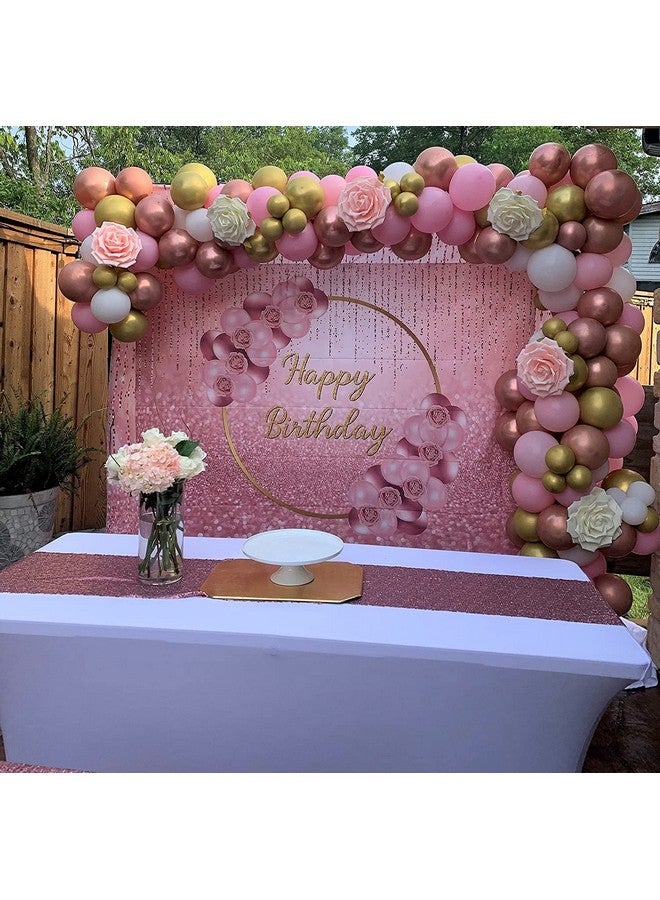 Cenven خلفية عيد ميلاد سعيد باللون الذهبي الوردي، خلفية تصوير بالونات زهرية باللون الذهبي الوردي، خلفية تصوير لنساء وفتيات جميلات، ديكور حفلات عيد ميلاد، 8X6 أقدام - Image 4