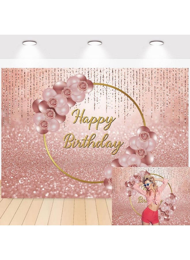 Cenven خلفية عيد ميلاد سعيد باللون الذهبي الوردي، خلفية تصوير بالونات زهرية باللون الذهبي الوردي، خلفية تصوير لنساء وفتيات جميلات، ديكور حفلات عيد ميلاد، 8X6 أقدام - Image 2