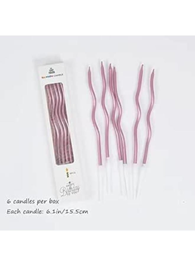Twisted Birthday Candles, Spiral Cake Candles, Slender Coil Cake Candles, Birthday Candles with Candlestick, Wedding Cake Decorations,6pcs (Purple)