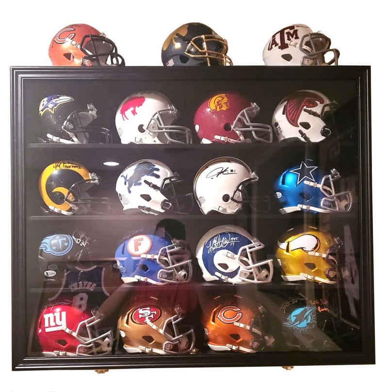 DisplayGifts Wall Display Case Cabinet Wall Rack Shelf Compatible with 12 Scale Riddell Mini Football Helmet Display Holds 124 118 Scale Diecast Model Hot Toy Cars Wheels Helmets Cars NOT Included