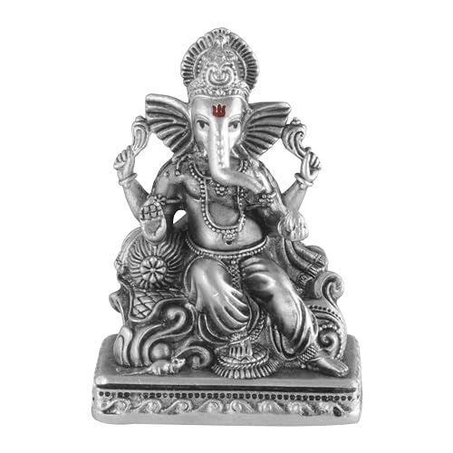 PRD CARATCAFE Silver Ganesha Idol for Car/Home/Office Pure 925 Solid Chandi Metal Idol of Ganesha with Big Ears & Pat. Antique Look Gift for All Occasions & Festivals - Image 1