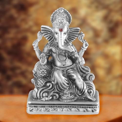 PRD CARATCAFE Silver Ganesha Idol for Car/Home/Office Pure 925 Solid Chandi Metal Idol of Ganesha with Big Ears & Pat. Antique Look Gift for All Occasions & Festivals - Image 3