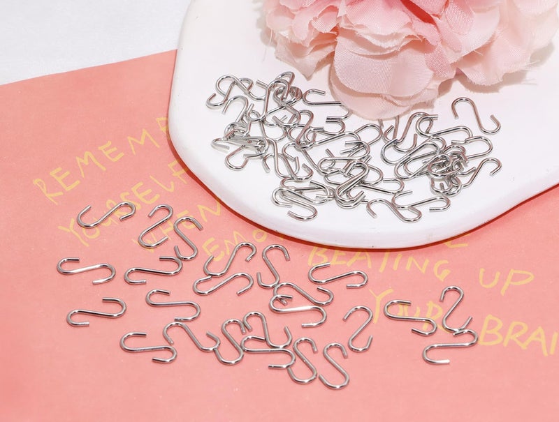 Shapenty Mini Stainless Steel S Shaped Wire Hanger Ornament Hook Connector for DIY Craft Necklace Earrings Jewelry Hanging, Key Chain Name Tags and Birthday Calendar Boards, 0.55 x 0.24 Inch, 100PCS - Image 5