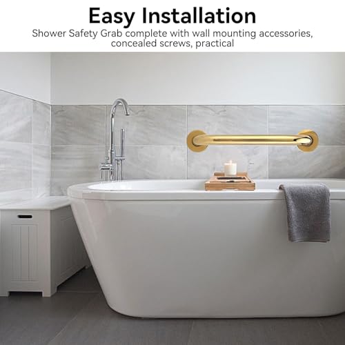 Beufee 2PCS Grab Bars for Shower, Shower Bars Safety 12 Inch Stainless Steel Bath Handle Bathroom Balance Bar Bathroom Tub Toilet Handrail Grab Shower Handle Tower Rack Brass Shower Grabs for Elderly - Image 4