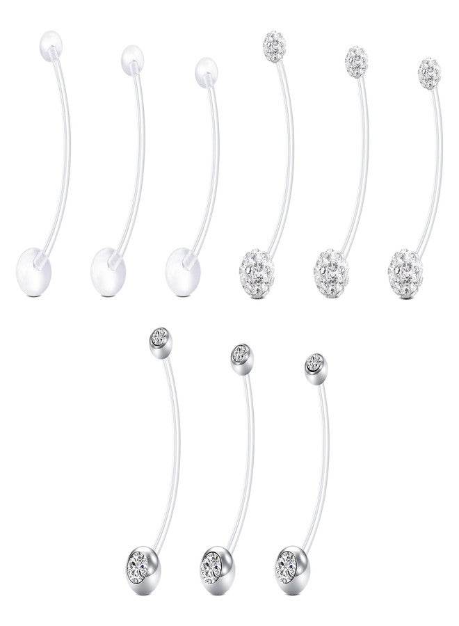 FECTAS Pregnancy Belly Button Rings 9pcs 32&35&38mm Long Bar Plastic for Pregnant Women Clear Belly Button Ring Clear Flexible Bioplast Navel Piercing Retainer - Image 1