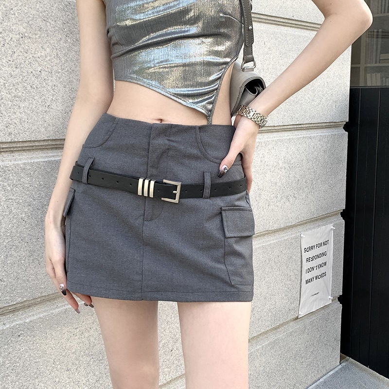 Gray High Waist Suit Skirt Vintage Skirt Slimming College All-Match Felon - Image 1