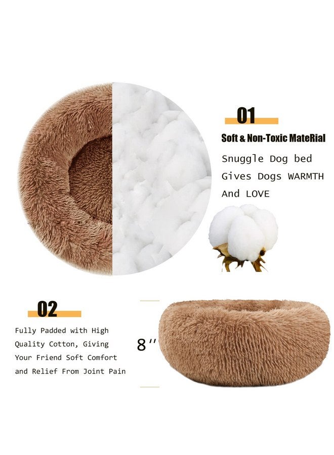 KimPets Dog Bed Calming Dog Beds for Small Medium Large Dogs - Round Donut Washable Dog Bed, Anti-Slip Faux Fur Fluffy Donut Cuddler Anxiety Cat Bed(28'' Khaki - Image 3