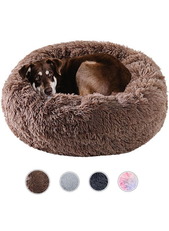 KimPets Dog Bed Calming Dog Beds for Small Medium Large Dogs - Round Donut Washable Dog Bed, Anti-Slip Faux Fur Fluffy Donut Cuddler Anxiety Cat Bed(28'' Khaki - Image 1
