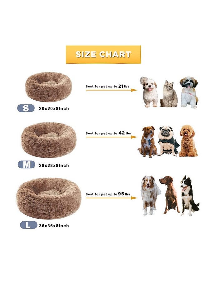 KimPets Dog Bed Calming Dog Beds for Small Medium Large Dogs - Round Donut Washable Dog Bed, Anti-Slip Faux Fur Fluffy Donut Cuddler Anxiety Cat Bed(28'' Khaki - Image 2