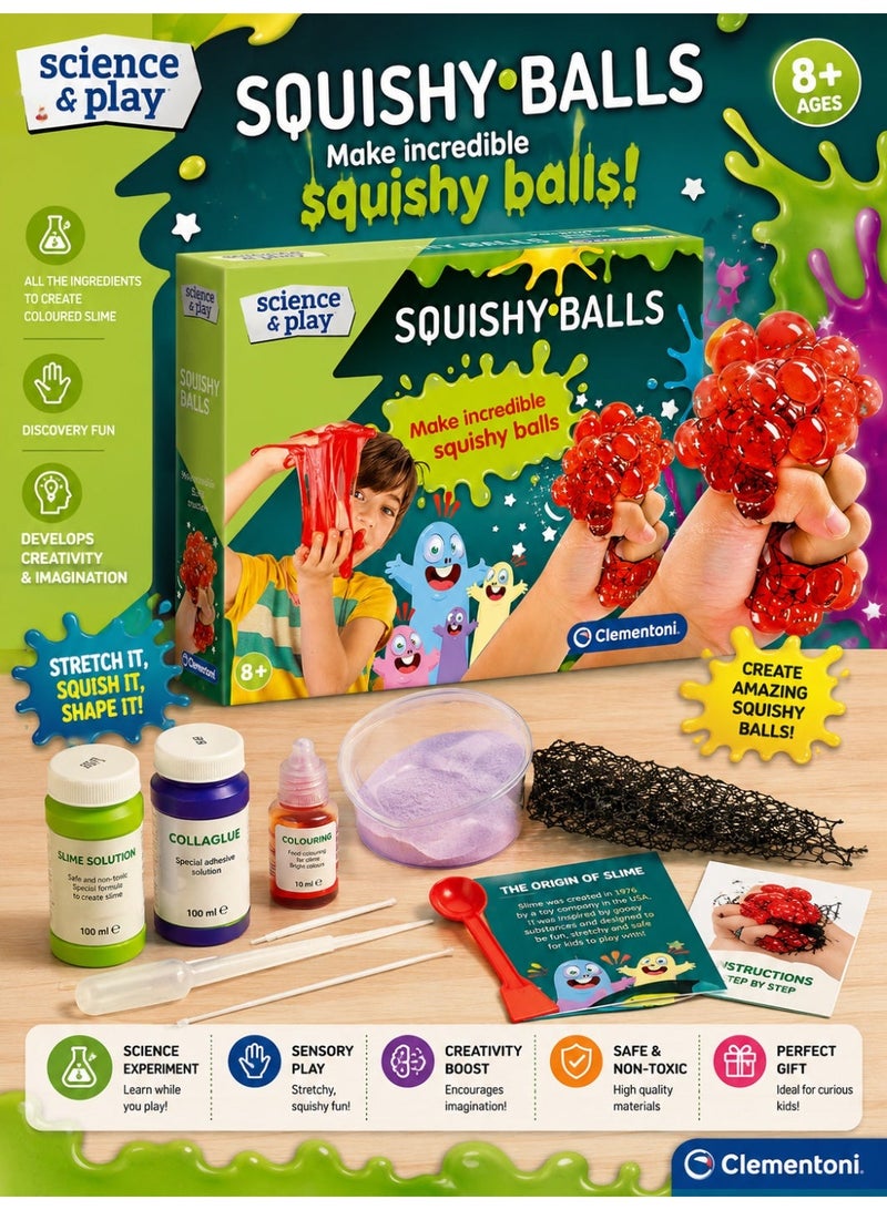 Clementoni Science & Play Squishy Balls Kit – Make Your Own Stress Balls for Kids – Slime DIY Set – Ages 8+ - Image 2
