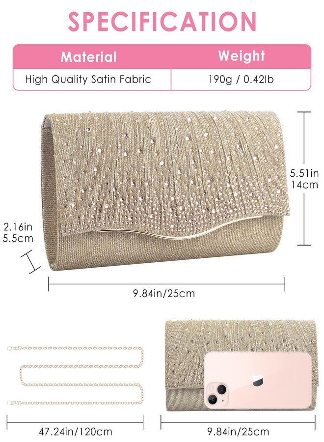 TINDTOP Clutch Purses for Women, Formal Evening Bags Suede Shoulder Envelope Party Handbags Wedding Cocktail Prom Clutches, C-gold - Image 2