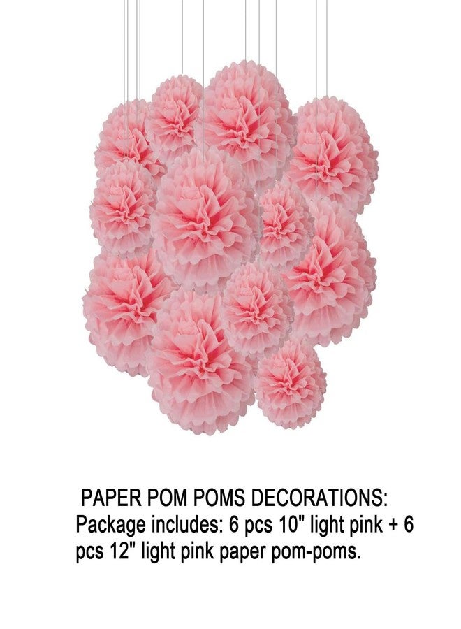 Aimto 12pcs Light Pink Paper Pom Poms Decorations for Party Ceiling Wall Hanging Tissue Flowers Decorations - 1 Color of 12 Inch, 10 Inch - Image 2