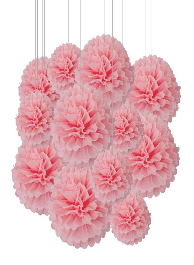 Aimto 12pcs Light Pink Paper Pom Poms Decorations for Party Ceiling Wall Hanging Tissue Flowers Decorations - 1 Color of 12 Inch, 10 Inch - Image 1