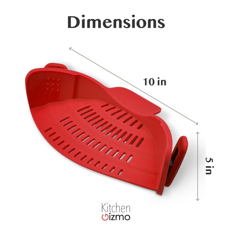 Kitchen Gizmo Snap N Strain Silicone Pot Strainer - Adjustable Clip-On Pasta Strainer for Pots, Pans, and Bowls - Large Red Kitchen Colander - Image 3