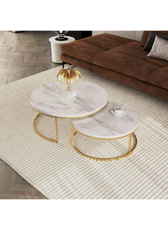 Al Home Modern White & Gold 2-Piece Center Table Set , by Alhome 80x50x46 cm - Image 4