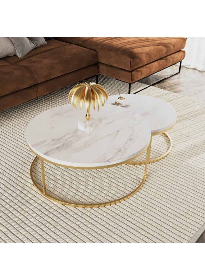 Al Home Modern White & Gold 2-Piece Center Table Set , by Alhome 80x50x46 cm - Image 3