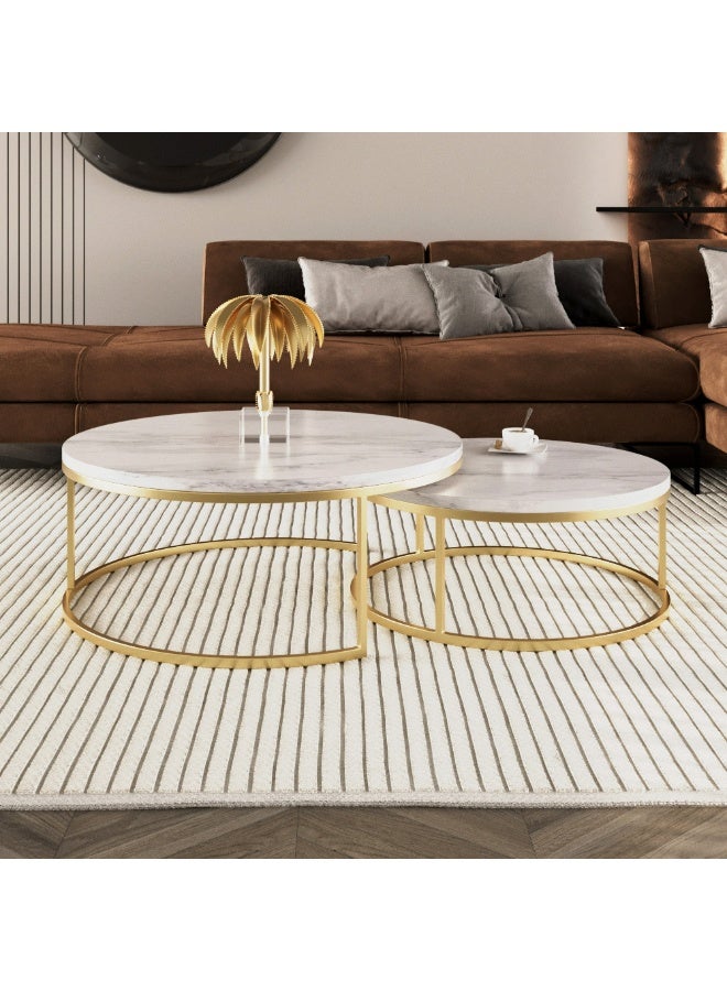 Al Home Modern White & Gold 2-Piece Center Table Set , by Alhome 80x50x46 cm - Image 5