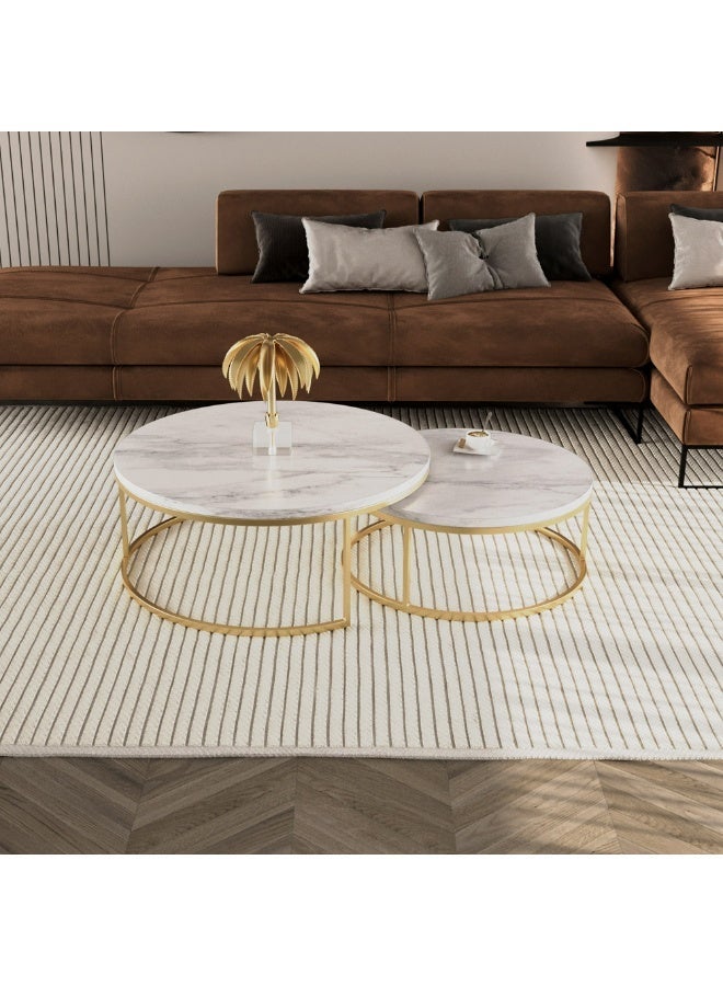 Al Home Modern White & Gold 2-Piece Center Table Set , by Alhome 80x50x46 cm - Image 1