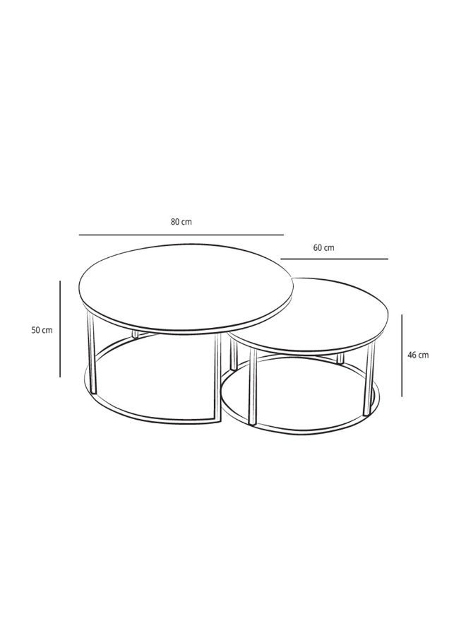 Al Home Modern White & Gold 2-Piece Center Table Set , by Alhome 80x50x46 cm - Image 2