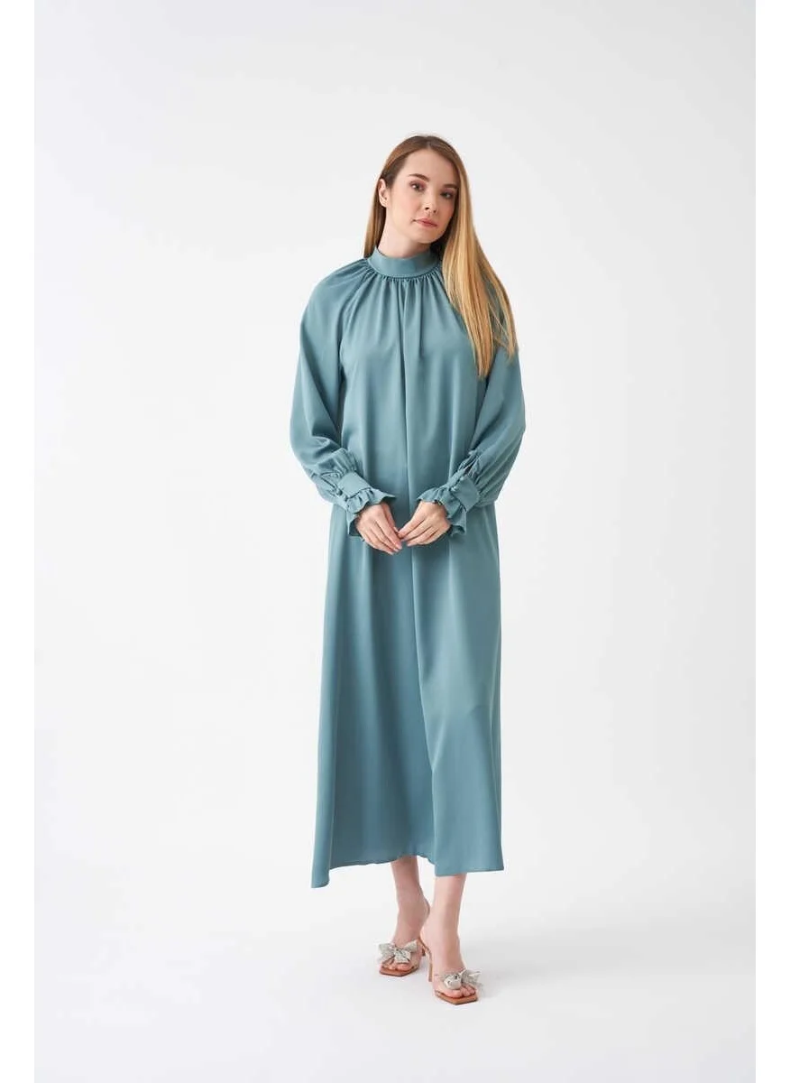 Mevra Sleeve Ruffle Evening Dress Mint