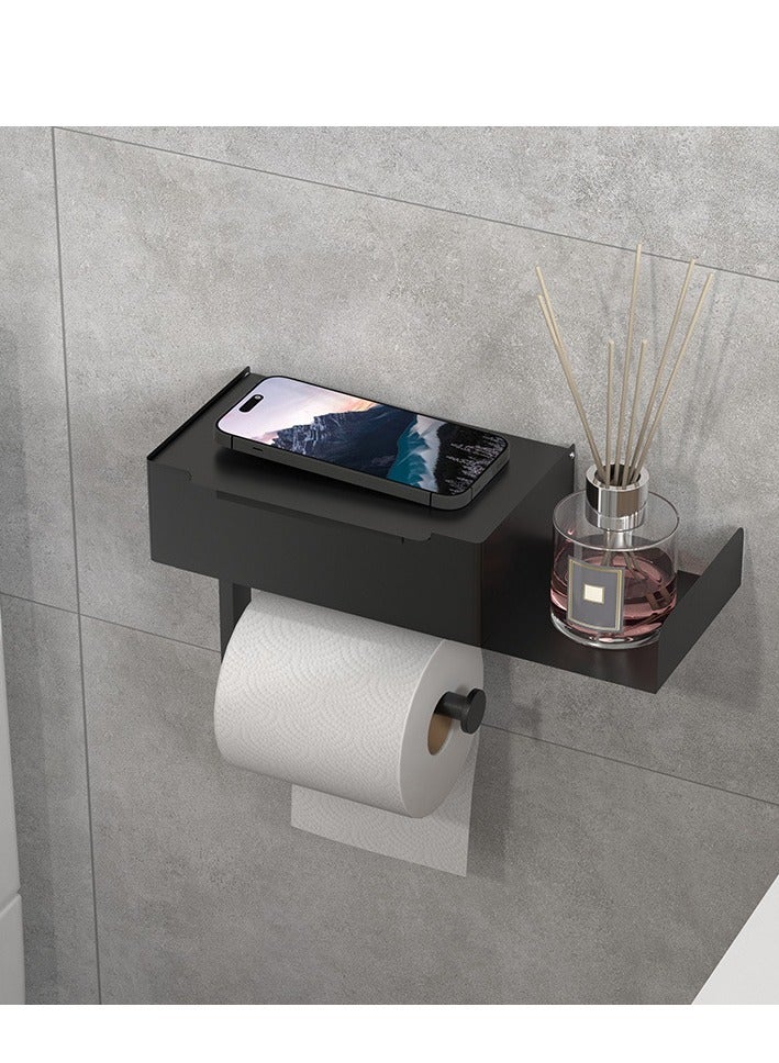 Stainless Steel Toilet Paper Holder with Wet Wipe Dispenser - Black, No Drilling Required, Bathroom Tissue and Phone Shelf for Modern Toilets - Image 1