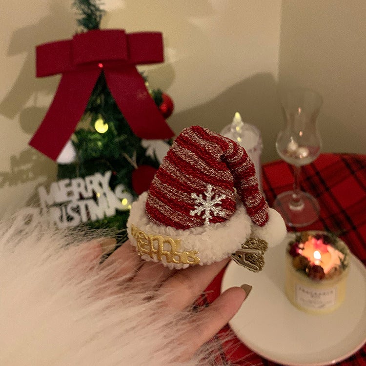 Generic Red Plush Christmas Hairband Cute Hair Clip Hat hairpin