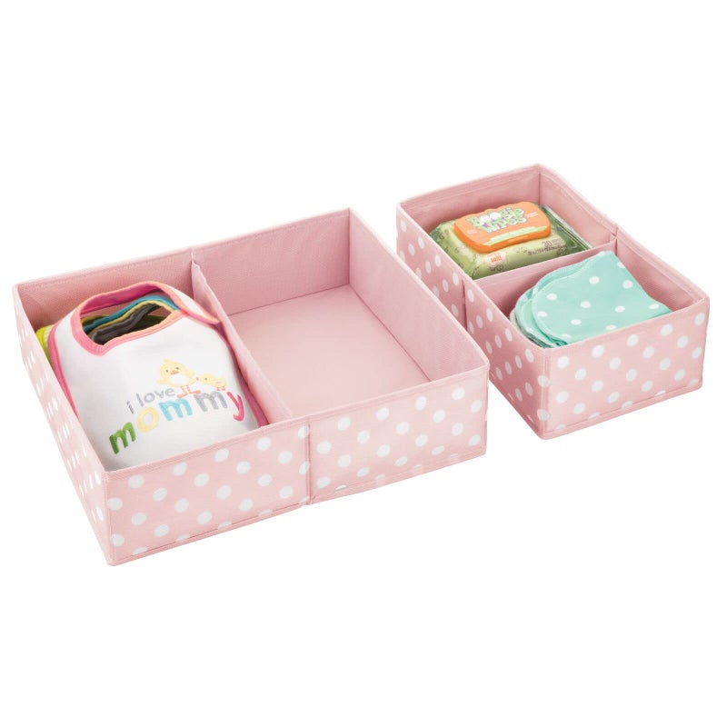 mDesign Fabric Drawer Organizer Bins, Kids/Baby Nursery Dresser, Closet, Shelf, Playroom Organization, Hold Clothes, Toys, Diapers, Bibs, Blankets, Set of 2, 4 Pack, Pink/White Polka Dot - Image 5