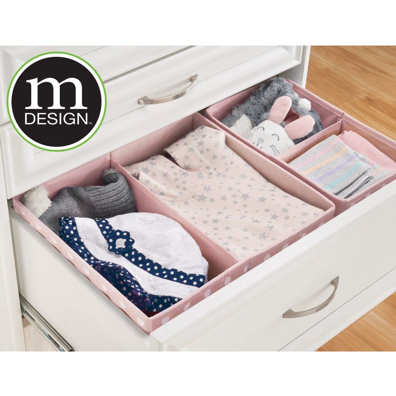 mDesign Fabric Drawer Organizer Bins, Kids/Baby Nursery Dresser, Closet, Shelf, Playroom Organization, Hold Clothes, Toys, Diapers, Bibs, Blankets, Set of 2, 4 Pack, Pink/White Polka Dot - Image 2