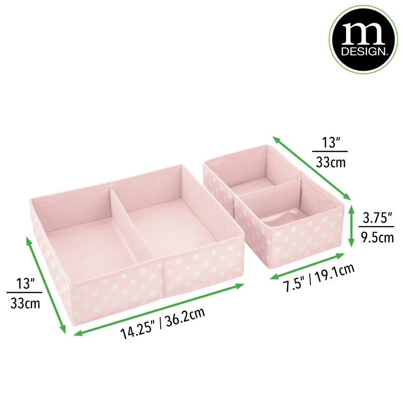 mDesign Fabric Drawer Organizer Bins, Kids/Baby Nursery Dresser, Closet, Shelf, Playroom Organization, Hold Clothes, Toys, Diapers, Bibs, Blankets, Set of 2, 4 Pack, Pink/White Polka Dot - Image 3