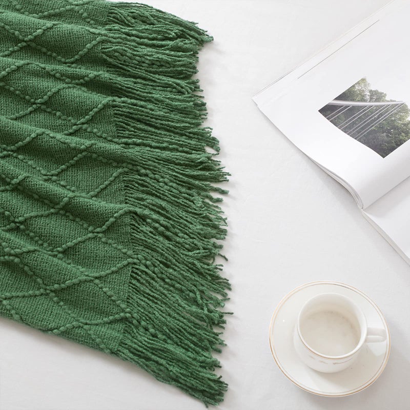 BOURINA Green Throw Blanket 50x60 Inches Throw Textured Solid Soft Sofa Couch Decorative Knit Blanket - Image 4