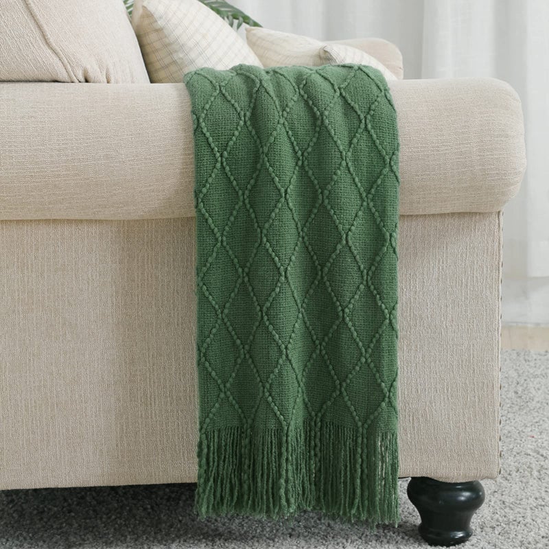 BOURINA Green Throw Blanket 50x60 Inches Throw Textured Solid Soft Sofa Couch Decorative Knit Blanket - Image 5