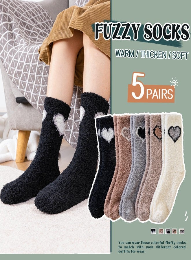 SeeyAN Womens Fuzzy Socks Fluffy Warm Slipper Winter Comfy Thermal Cozy Plush Sleep Home Cabin Socks (5 Pairs Heart) - Image 4