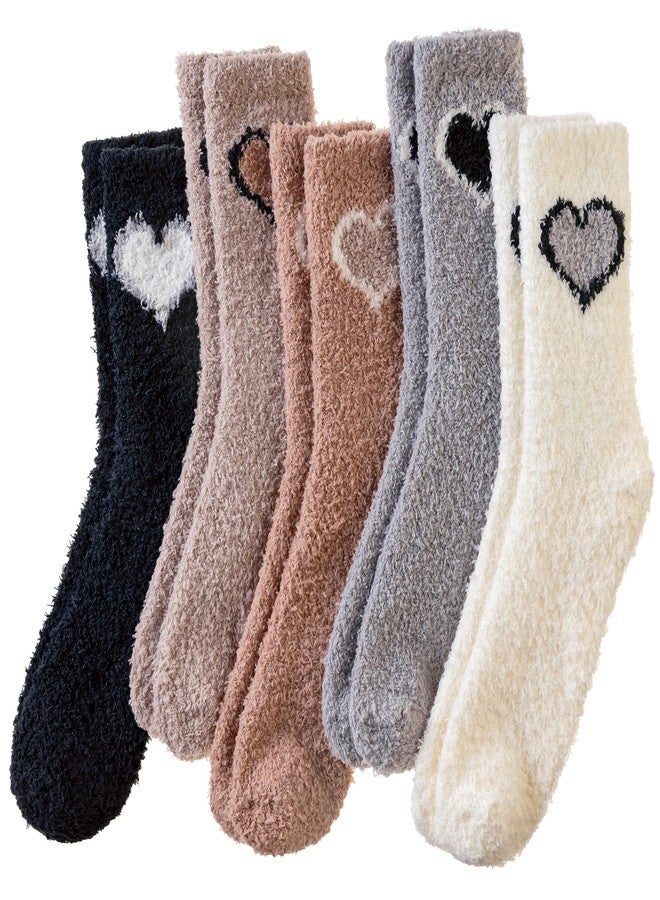 SeeyAN Womens Fuzzy Socks Fluffy Warm Slipper Winter Comfy Thermal Cozy Plush Sleep Home Cabin Socks (5 Pairs Heart) - Image 1