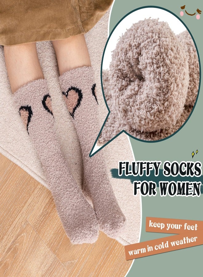 SeeyAN Womens Fuzzy Socks Fluffy Warm Slipper Winter Comfy Thermal Cozy Plush Sleep Home Cabin Socks (5 Pairs Heart) - Image 3