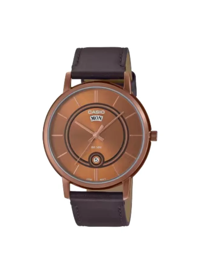 كاسيو Men's Analog Display Watch With Brown Leather Strap - MTP-B120RL-5AVDF